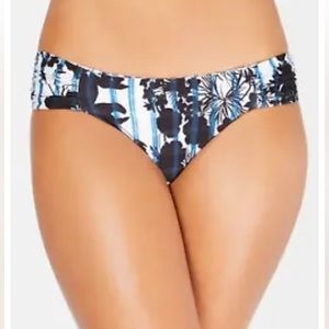 Lucky Brand ON THE GRID REVERSIBLE Printed Shirred Bikini Swim Bottom,
